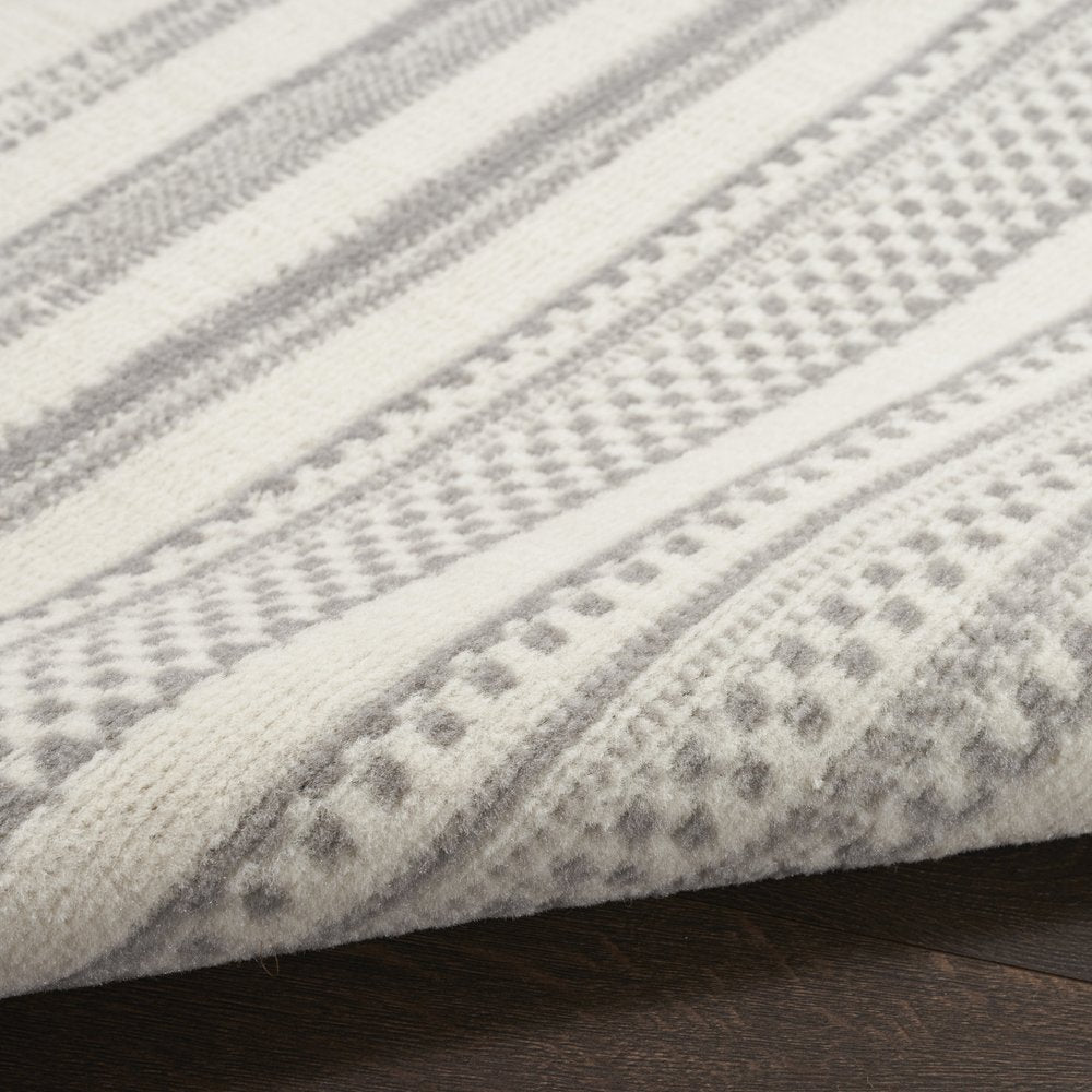 8' Gray And Ivory Striped Distressed Runner Rug