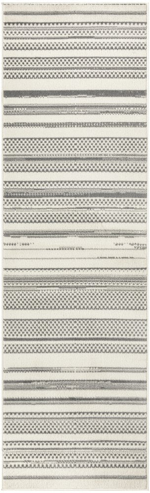 8' Gray And Ivory Striped Distressed Runner Rug