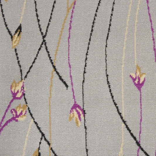 10' Gray Floral Vines Runner Rug