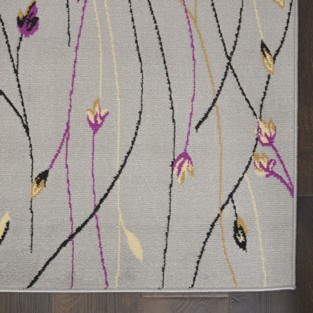 10' Gray Floral Vines Runner Rug