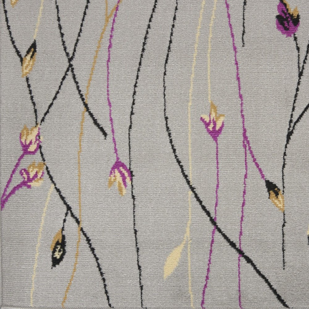 12' Gray Floral Vines Runner Rug