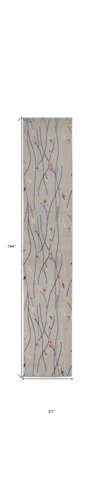 12' Gray Floral Vines Runner Rug