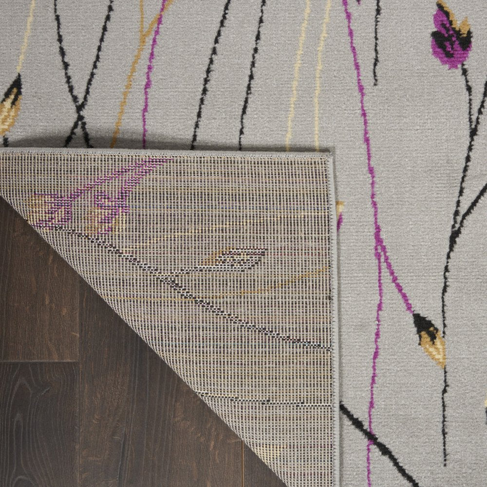 12' Gray Floral Vines Runner Rug