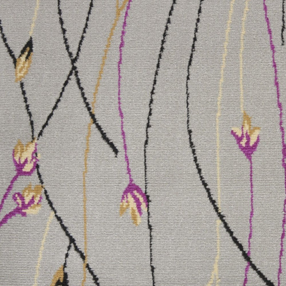 8' Gray And Pink Floral Runner Rug