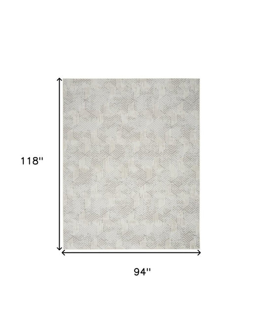 8' X 10' Gray and Ivory Geometric Power Loom Area Rug