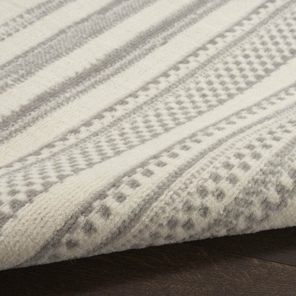 5' X 7' Gray and Ivory Striped Power Loom Distressed Area Rug