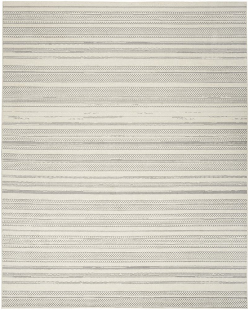 5' X 7' Gray and Ivory Striped Power Loom Distressed Area Rug