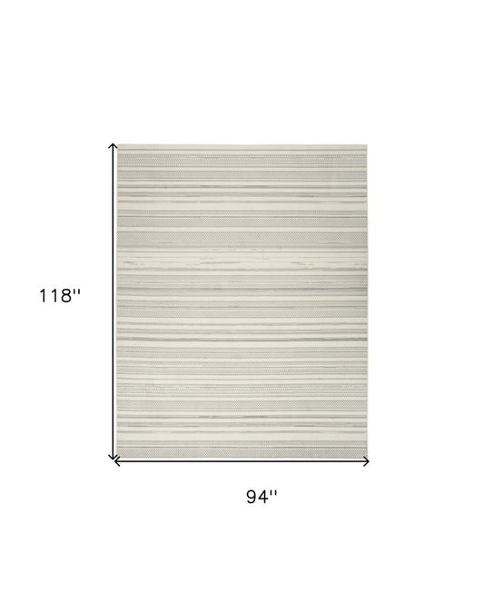 8' X 10' Gray and Ivory Striped Power Loom Area Rug