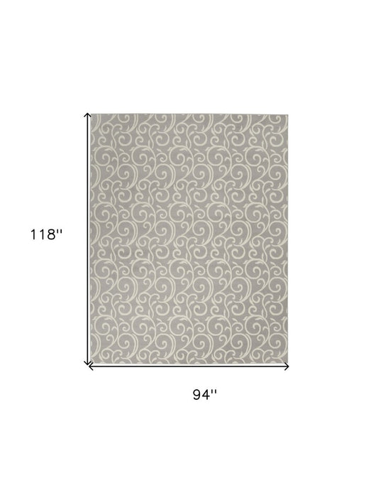 8' X 10' Gray and Ivory Floral Vines Power Loom Area Rug