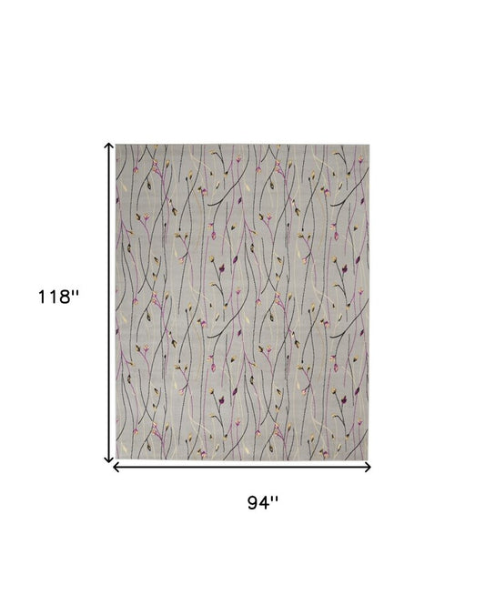 8' X 10' Gray and Pink Floral Power Loom Area Rug