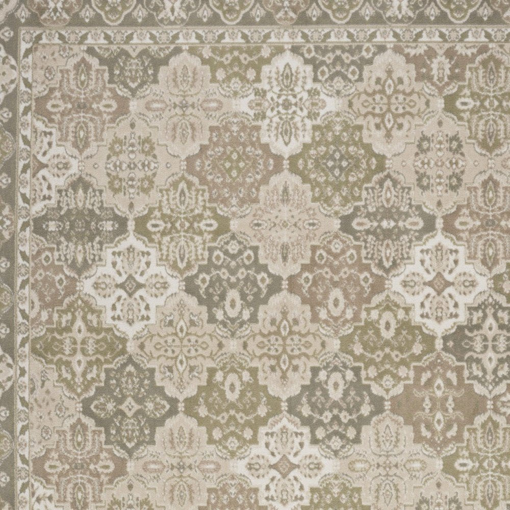 5' X 7' Green and Ivory Medallion Power Loom Distressed Area Rug