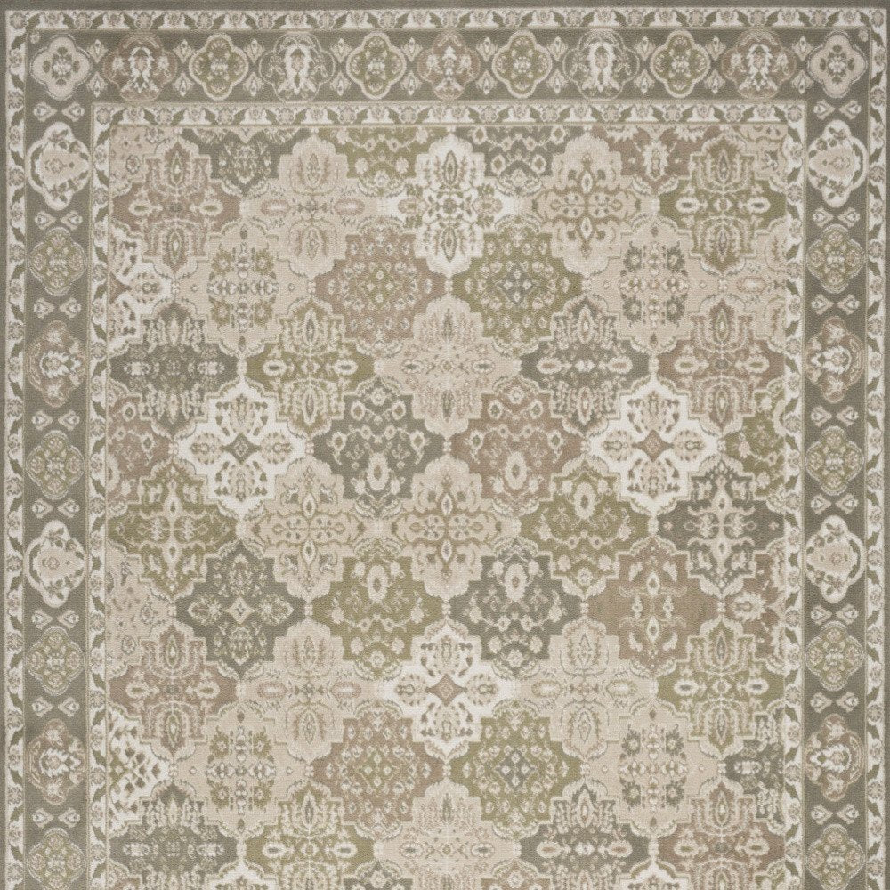 5' X 7' Green and Ivory Medallion Power Loom Distressed Area Rug