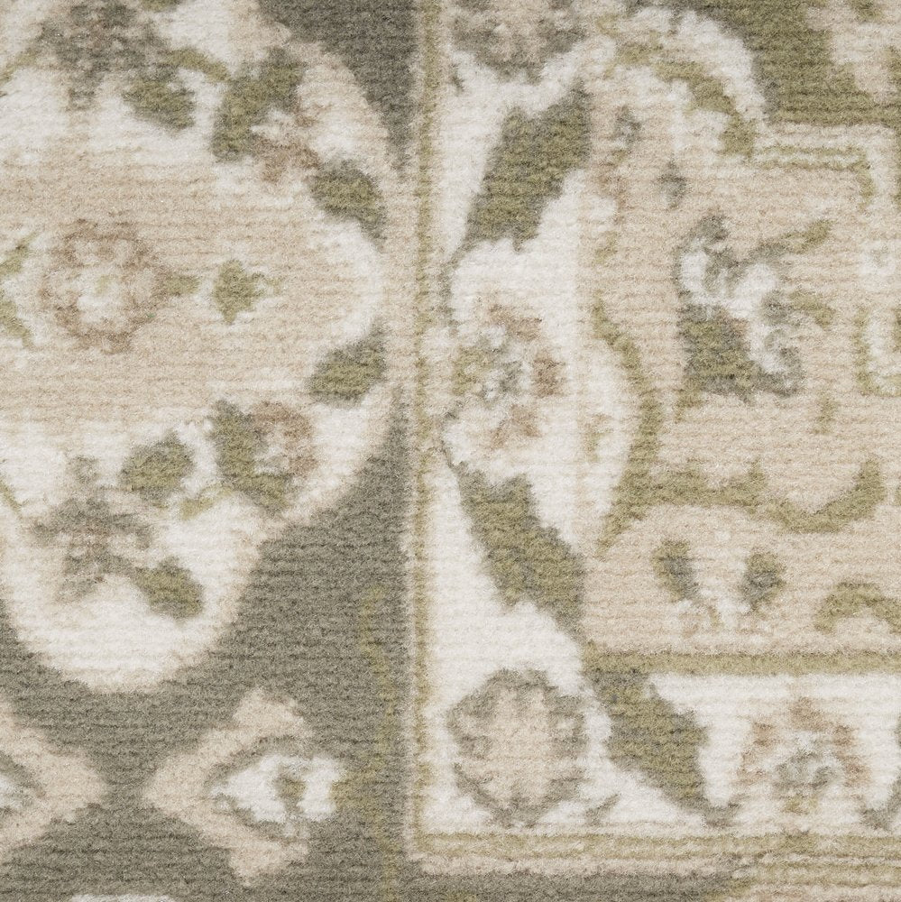 5' X 7' Green and Ivory Medallion Power Loom Distressed Area Rug