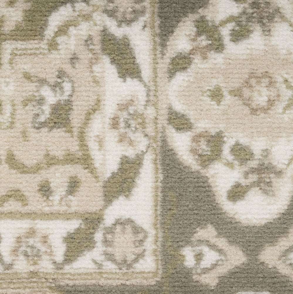 5' X 7' Green and Ivory Medallion Power Loom Distressed Area Rug