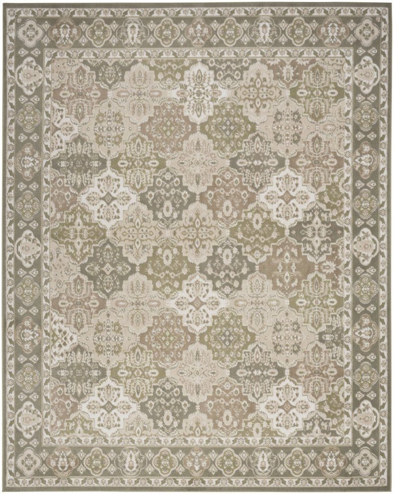 5' X 7' Green and Ivory Medallion Power Loom Distressed Area Rug