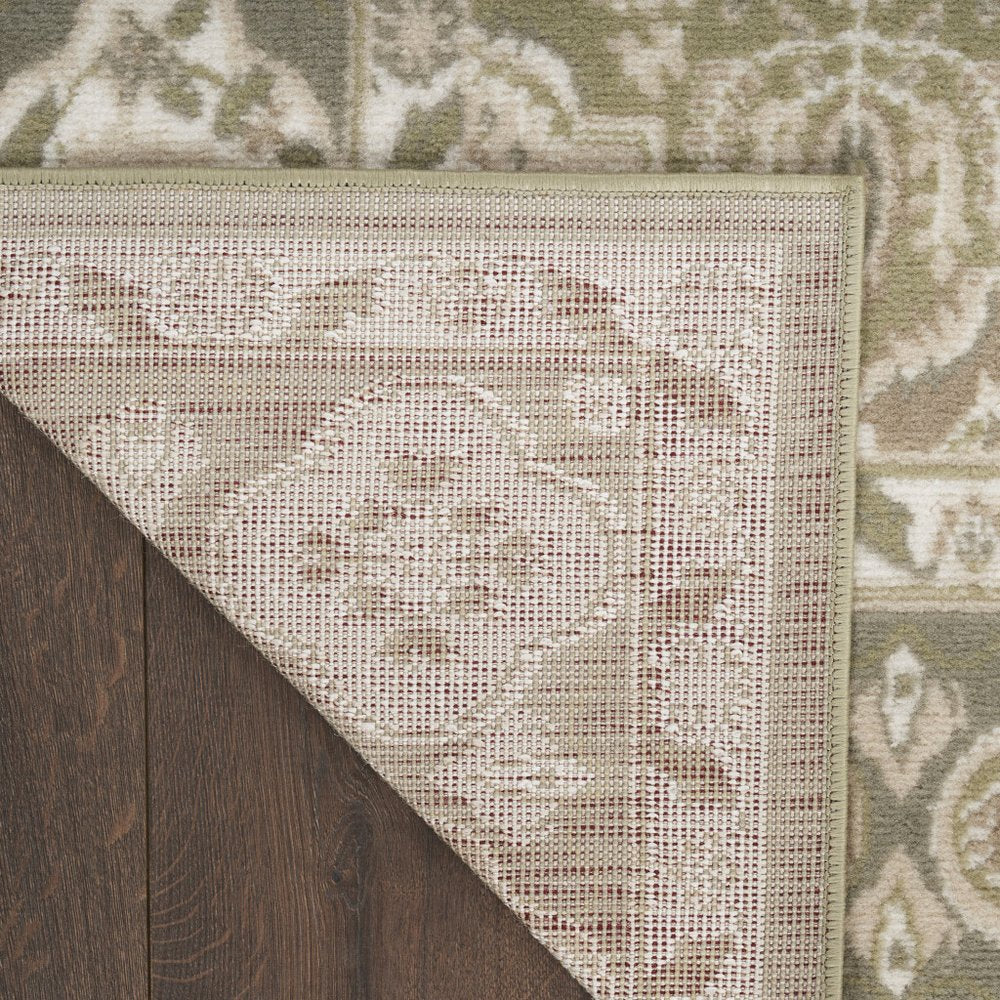 5' X 7' Green and Ivory Medallion Power Loom Distressed Area Rug
