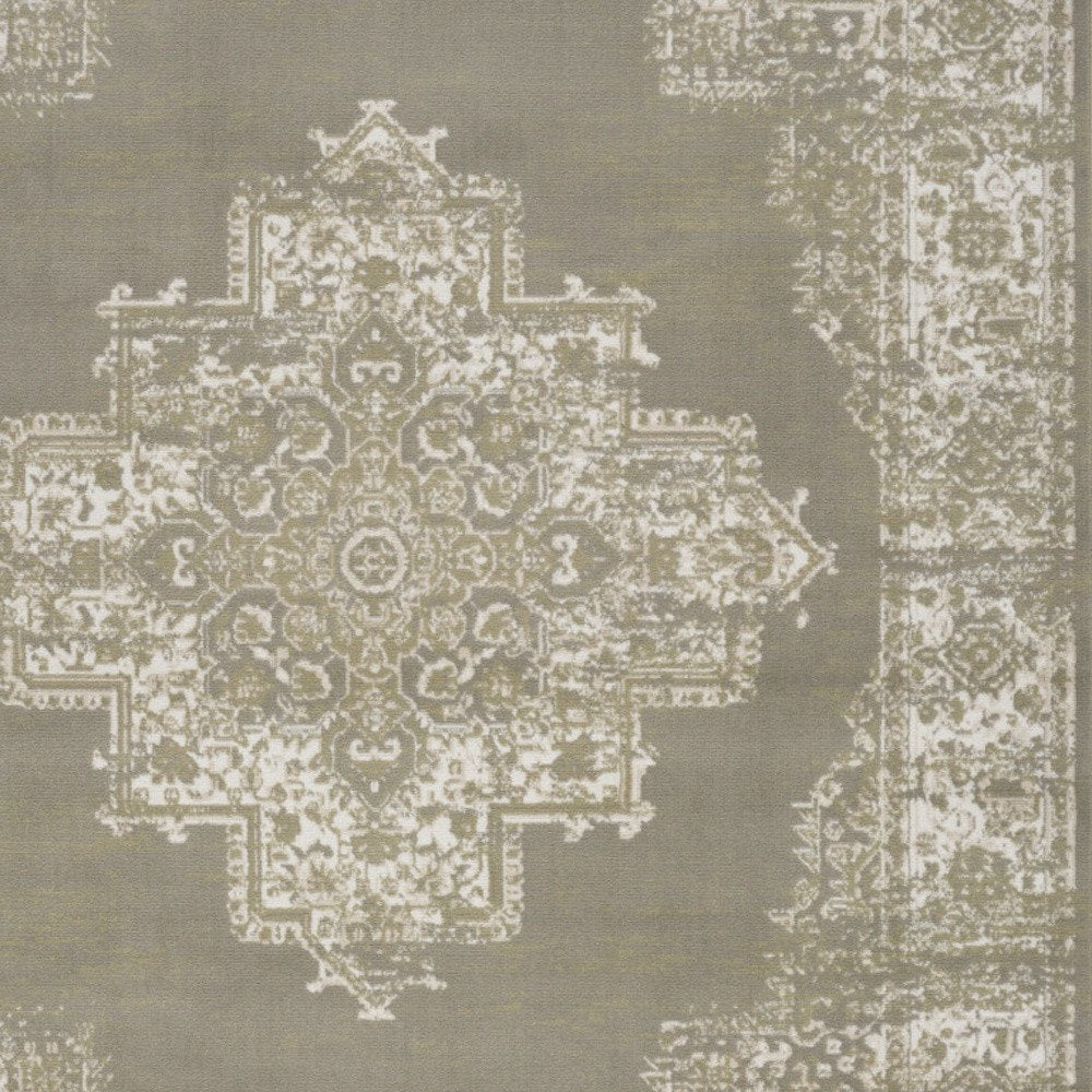 5' X 7' Green and Ivory Medallion Power Loom Distressed Area Rug
