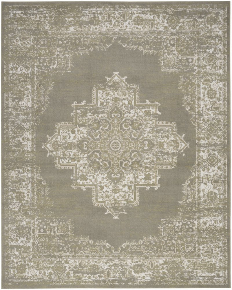 5' X 7' Green and Ivory Medallion Power Loom Distressed Area Rug