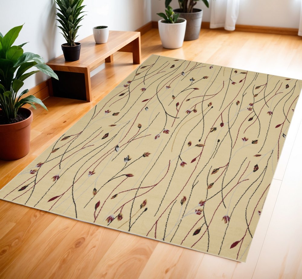 4' X 6' Red and Ivory Floral Power Loom Area Rug