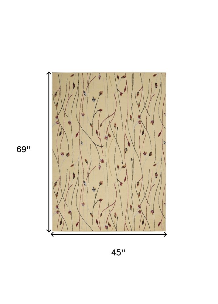 4' X 6' Red and Ivory Floral Power Loom Area Rug