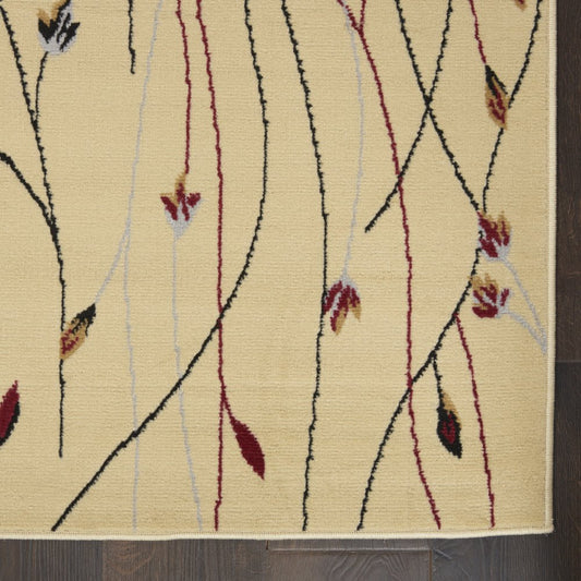 4' X 6' Red and Ivory Floral Power Loom Area Rug