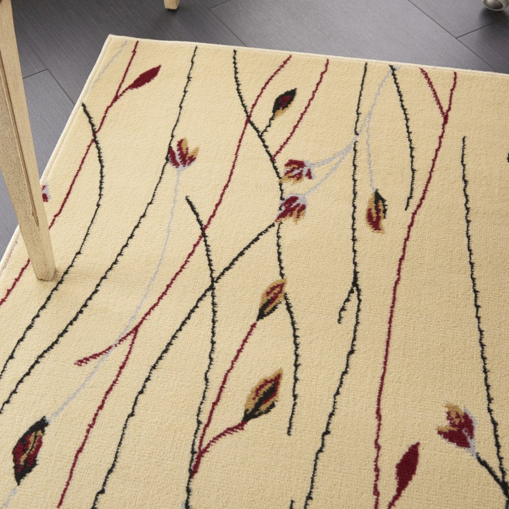 5' X 7' Red and Ivory Floral Power Loom Area Rug