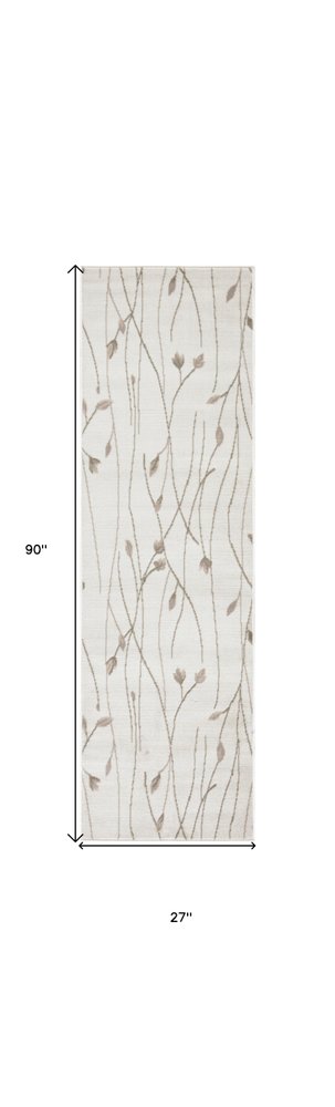 8' Beige And Ivory Floral Runner Rug