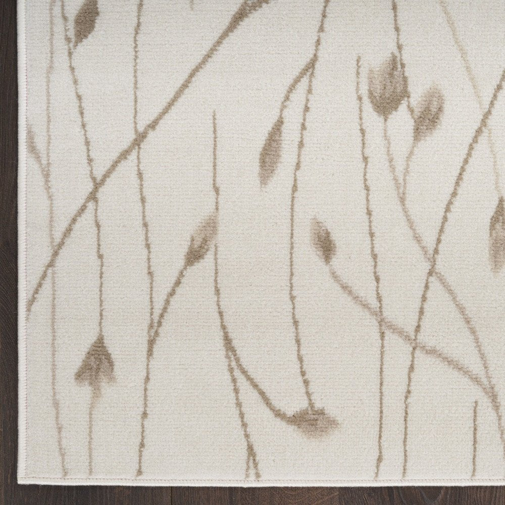 8' Beige And Ivory Floral Runner Rug