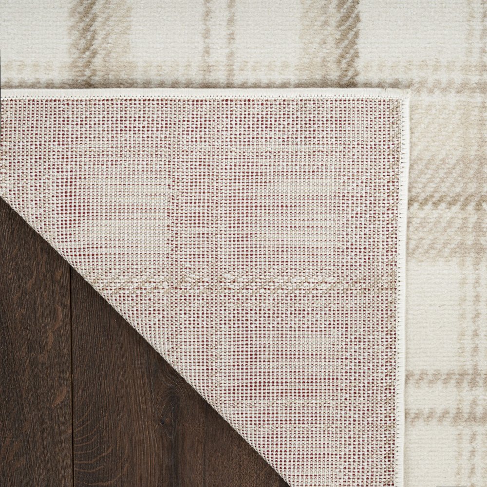 8' Beige And Ivory Plaid Runner Rug