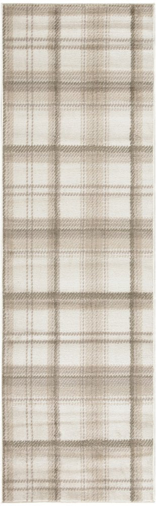 8' Beige And Ivory Plaid Runner Rug