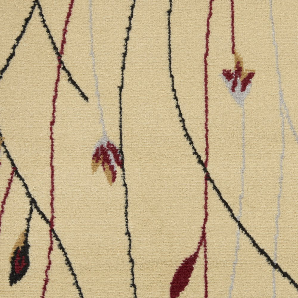 8' Beige And Black Floral Runner Rug