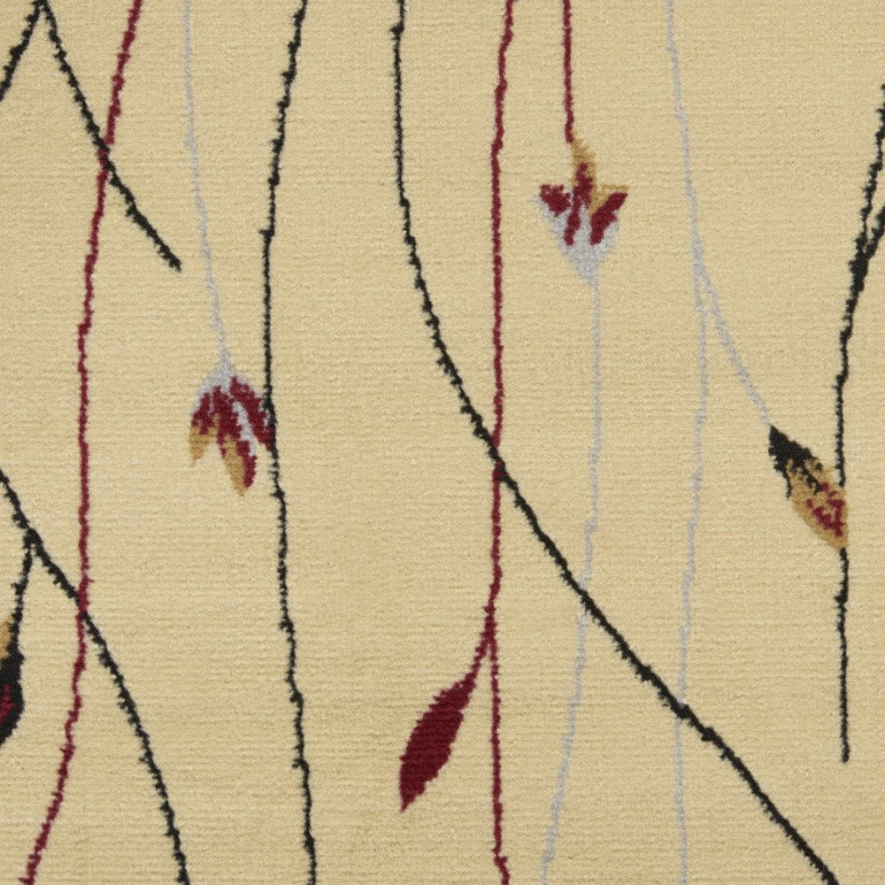 8' Beige And Black Floral Runner Rug