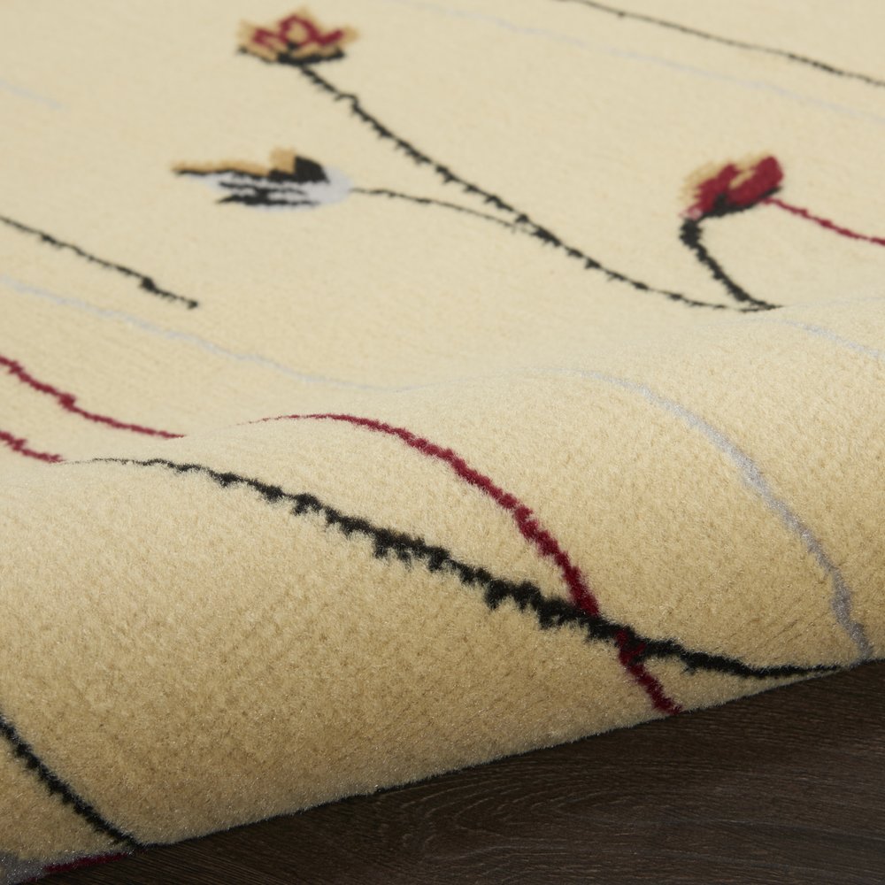 8' Beige And Black Floral Runner Rug