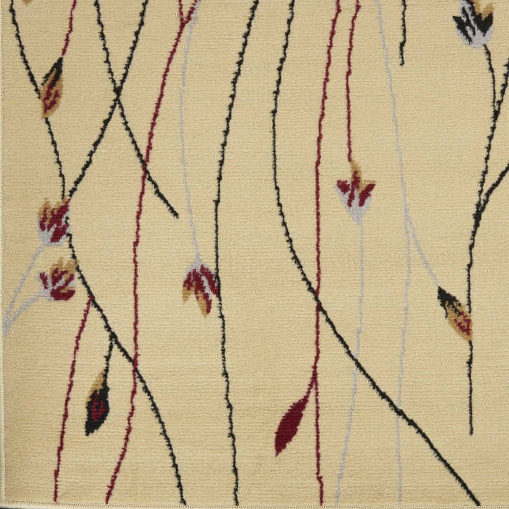 8' Beige And Black Floral Runner Rug