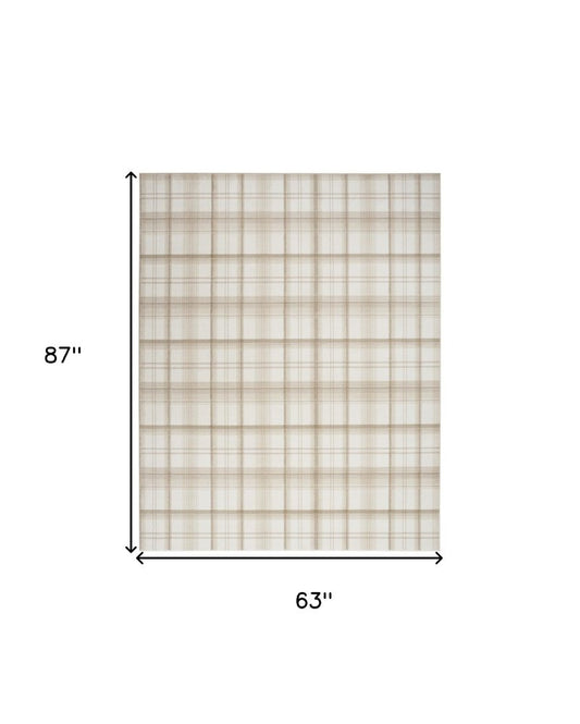 5' X 7' Beige and Ivory Plaid Power Loom Area Rug