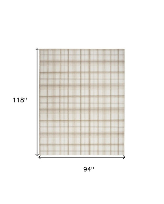 8' X 10' Beige and Ivory Plaid Power Loom Area Rug