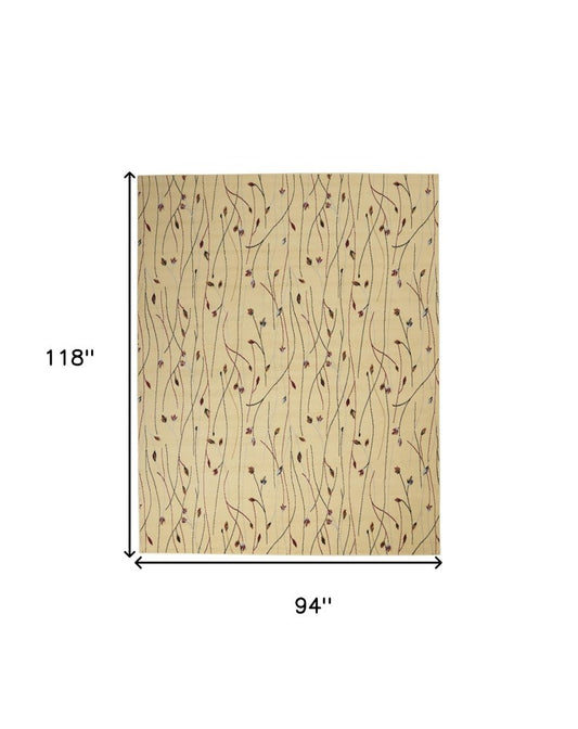 8' X 10' Beige and Black Floral Power Loom Area Rug