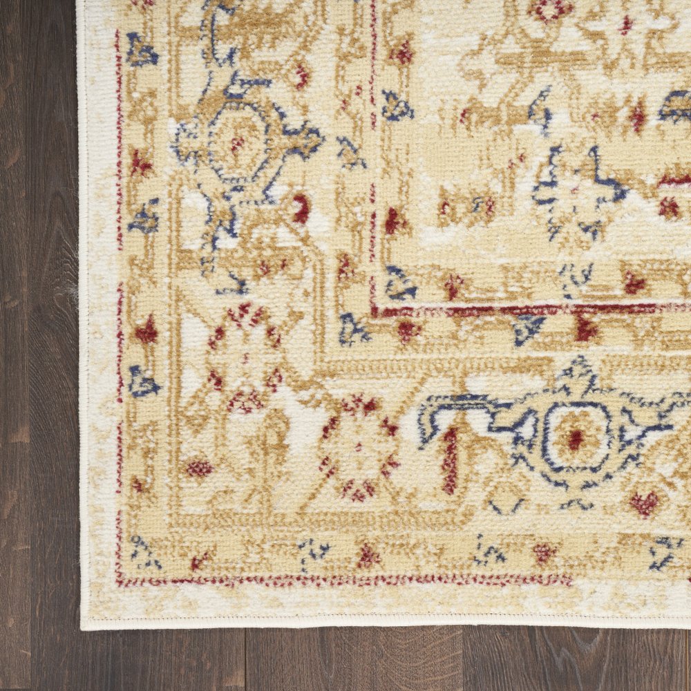 8' Beige And Ivory Medallion Distressed Runner Rug