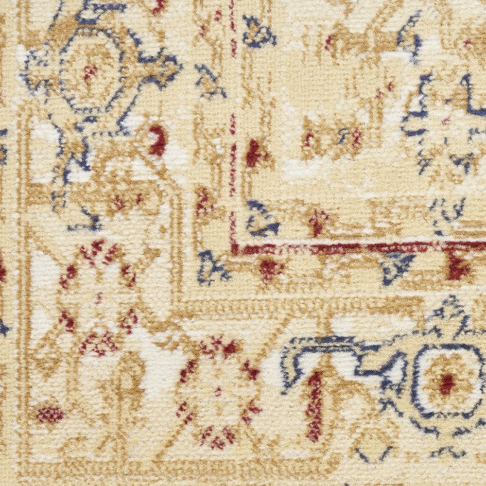 8' Beige And Ivory Medallion Distressed Runner Rug