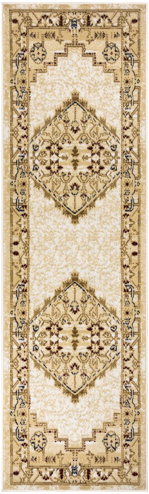 8' Beige And Ivory Medallion Distressed Runner Rug