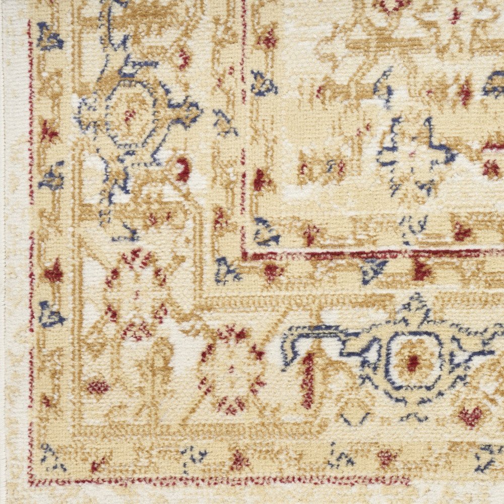 8' Beige And Ivory Medallion Distressed Runner Rug