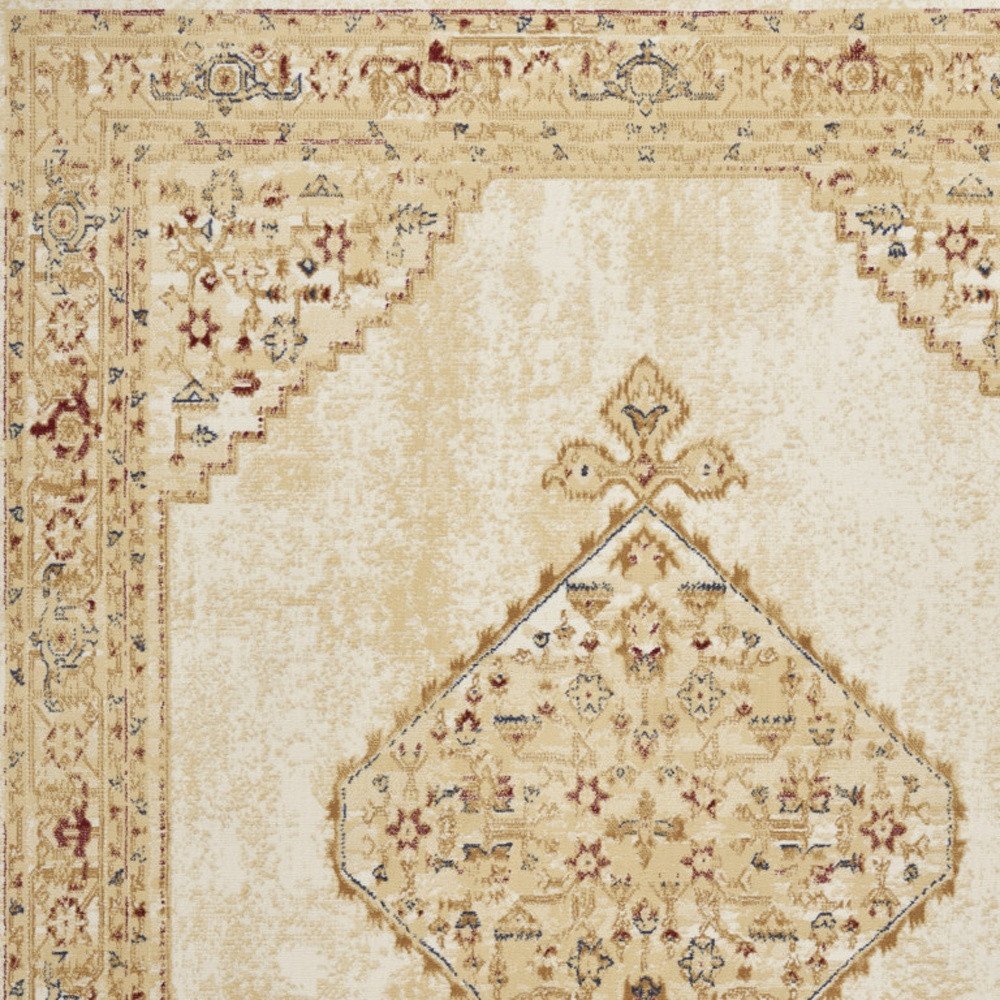 5' X 7' Beige and Ivory Medallion Power Loom Distressed Area Rug
