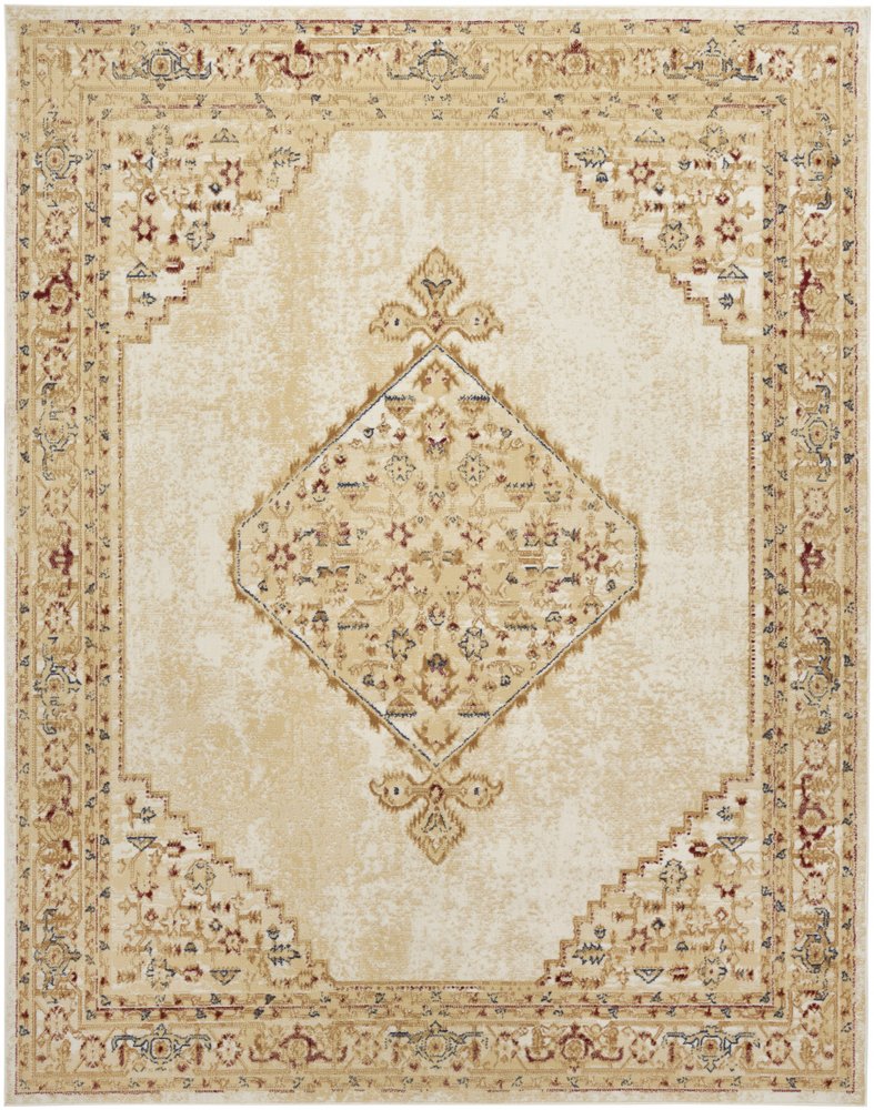 5' X 7' Beige and Ivory Medallion Power Loom Distressed Area Rug