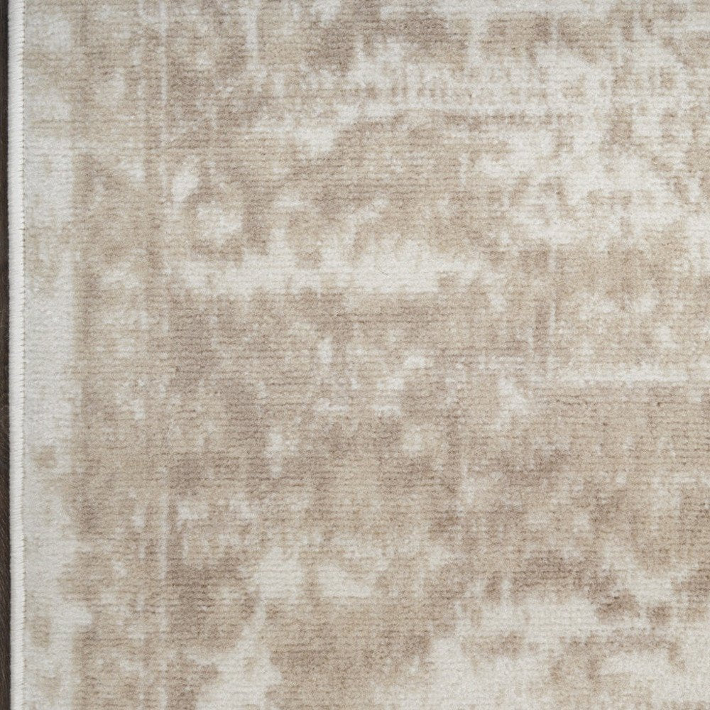 8' Beige And Ivory Medallion Distressed Runner Rug