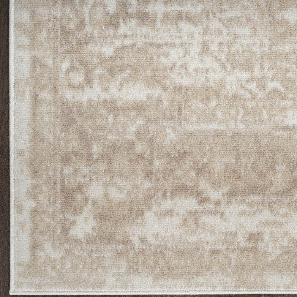 8' Beige And Ivory Medallion Distressed Runner Rug