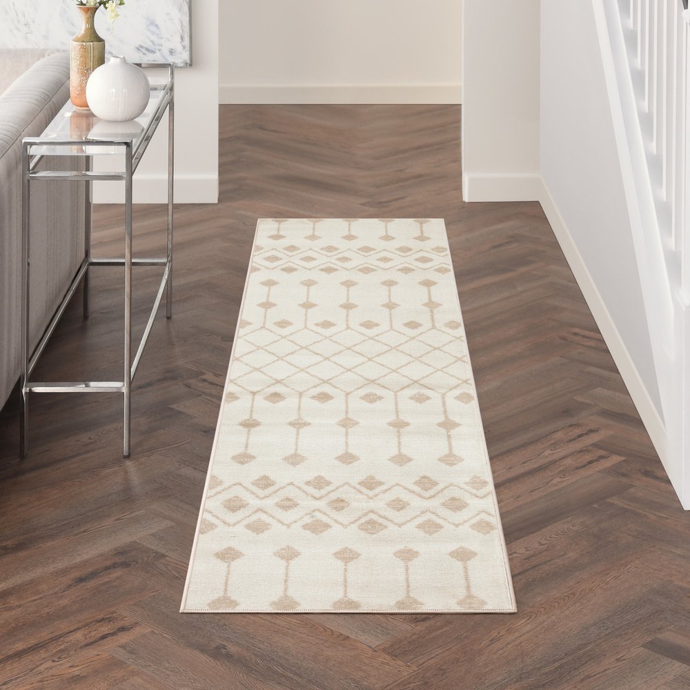 8' Beige And Ivory Moroccan Runner Rug