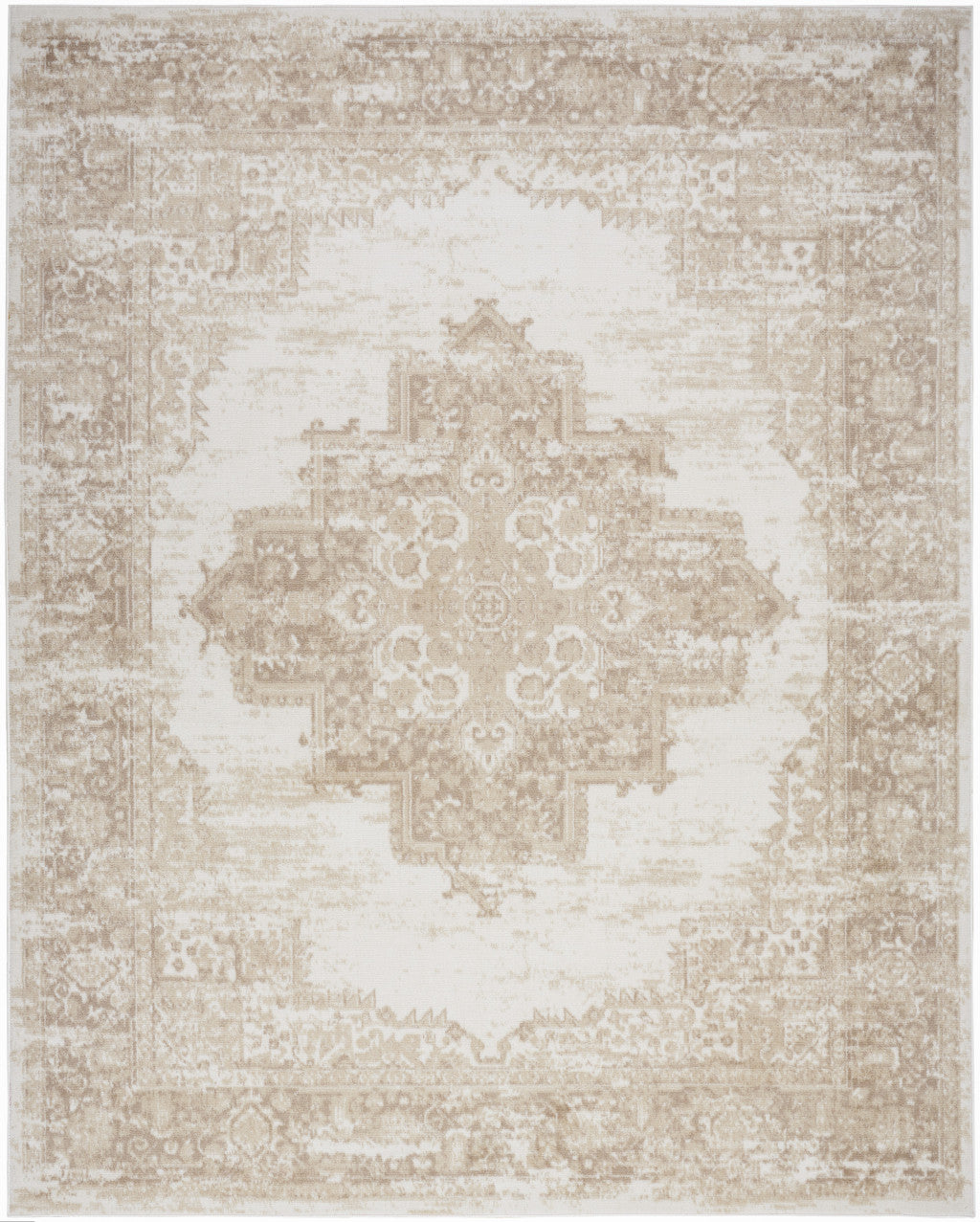 5' X 7' Beige and Ivory Medallion Power Loom Distressed Area Rug