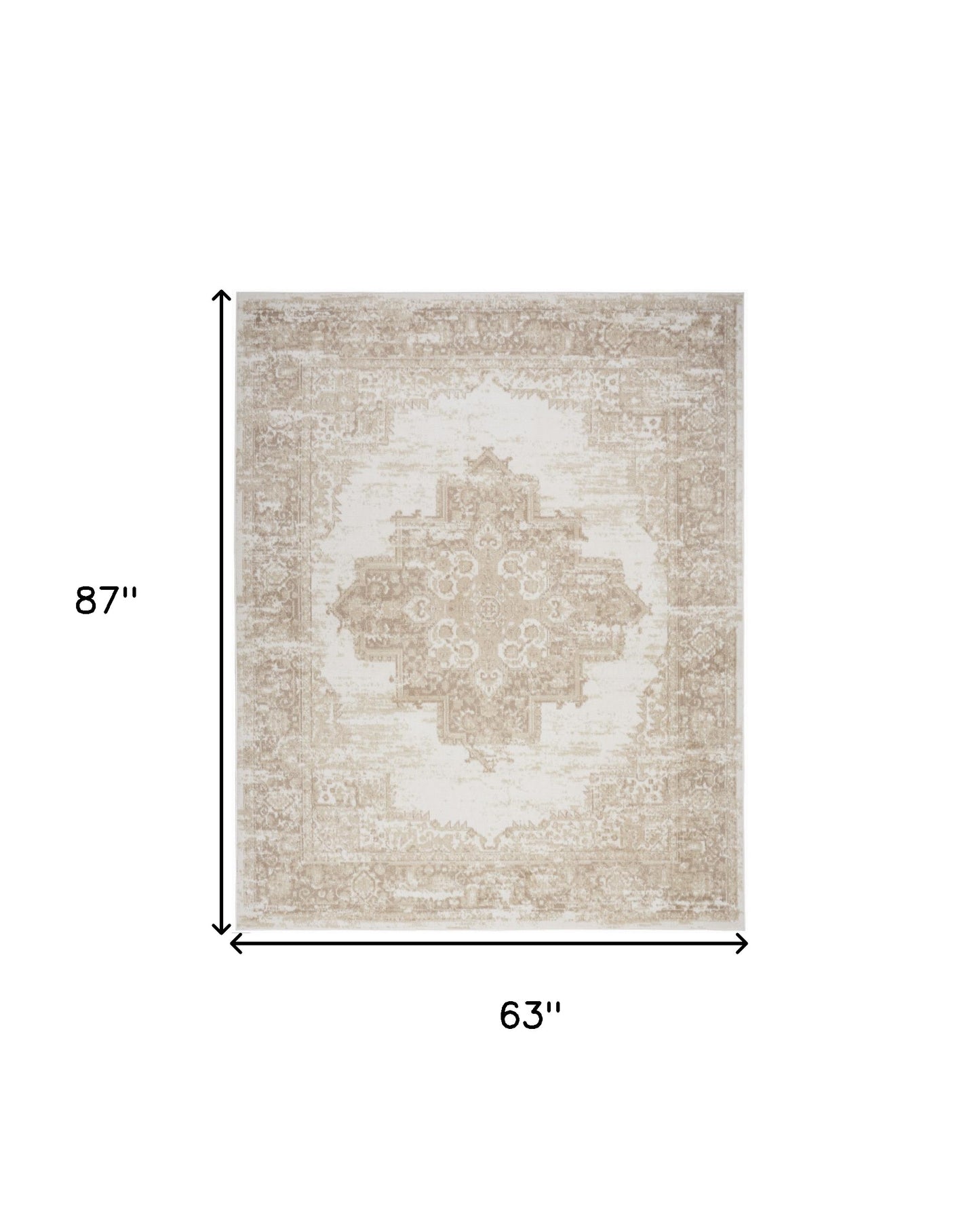 5' X 7' Beige and Ivory Medallion Power Loom Distressed Area Rug
