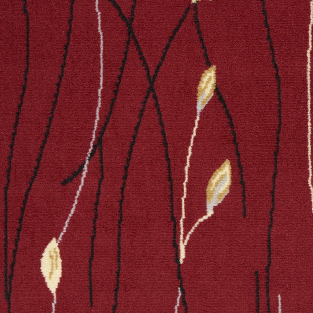 12' Red Black And Ivory Floral Vines Runner Rug