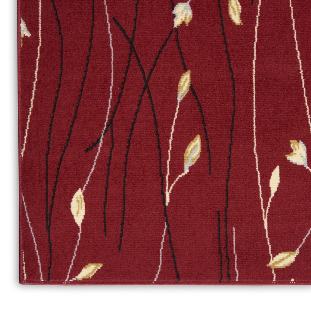 12' Red Black And Ivory Floral Vines Runner Rug